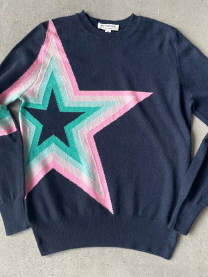 Marks & Spencer women's knitted cashmere sweater new, blue with star design