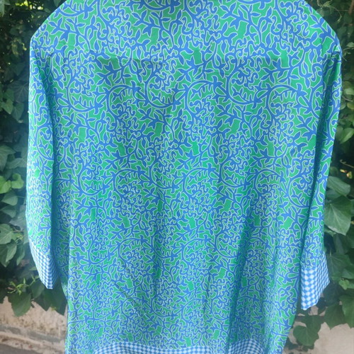 Shirt unused with mao collar and trois-quarts sleeves, one size, blue and green