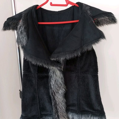 Black suede vest with eco gray black fur like new