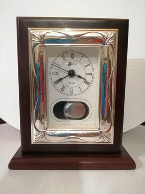 Ασήμι 925 επιτραπέζιο ρολόι Quartz καινούργιο με ξύλο