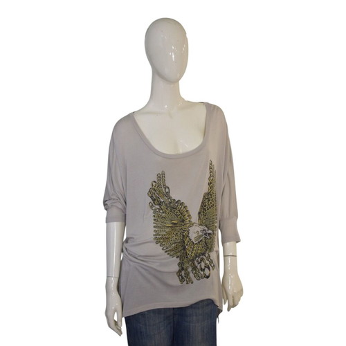 Lauren Moshi Tunic Shirt used, eagle graphic, small, grey