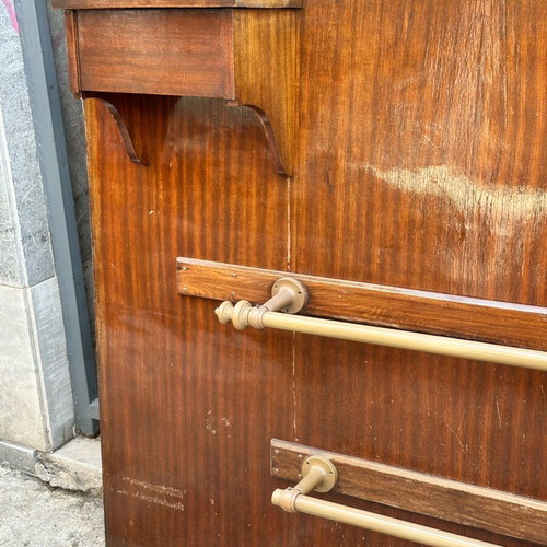 Retro wooden wall coat rack with mirror and canes 1950s used