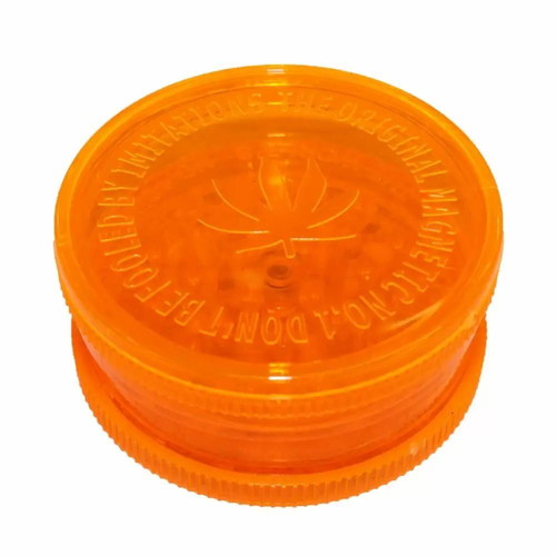 Plastic tobacco and herb grinder orange new 60x25mm 2-position
