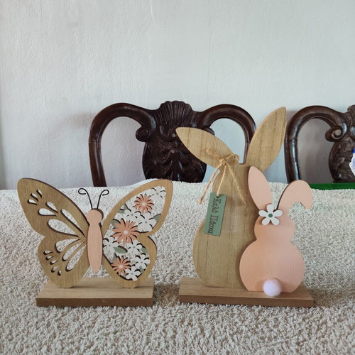 Easter wooden decorations set with bunny and butterfly