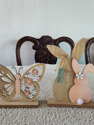 Easter wooden decorations set with bunny and butterfly