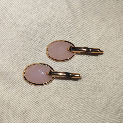 Pink gold earrings with stone new, stainless steel