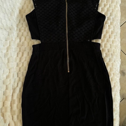 Evening mini dress like new, black with gold details, M/L