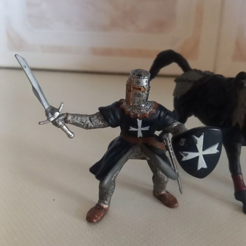 PAPO Hospitaller Knight Figure with Dark Evil Horse used