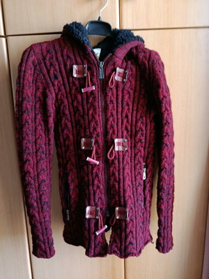 Wool cardigan men's new with zipper and hood burgundy size L