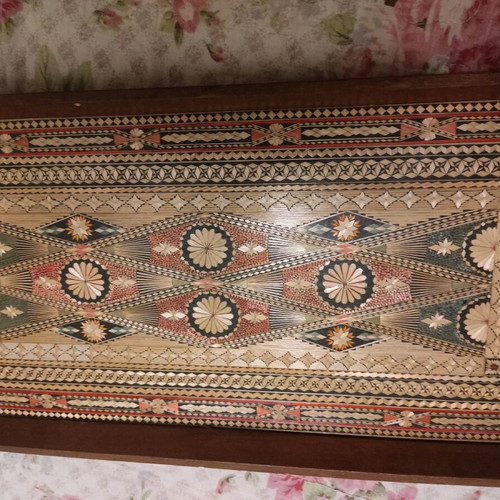 Marquetry tray used, wooden, 45 cm length
