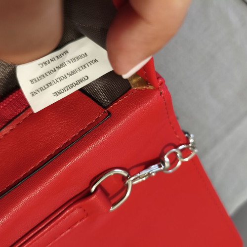 Red Quilted Shoulder Bag with Chain, New