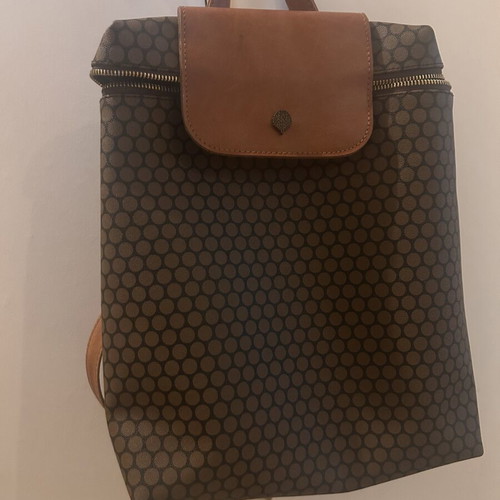 Thiros backpack new, gray and beige with leather pocket