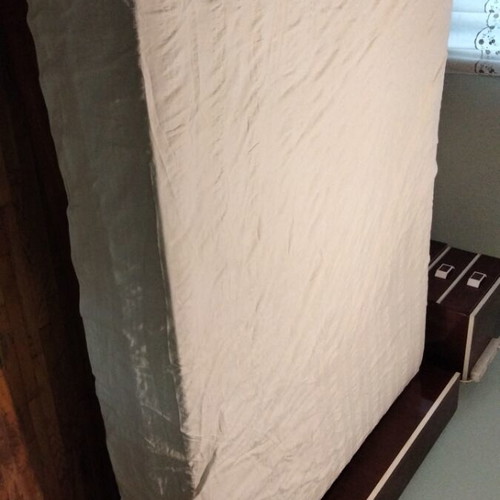 Double bed vintage used with storage headboard and wooden frame