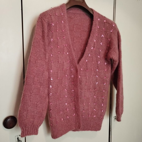 Pink knitted cardigan like new with sequins, size L