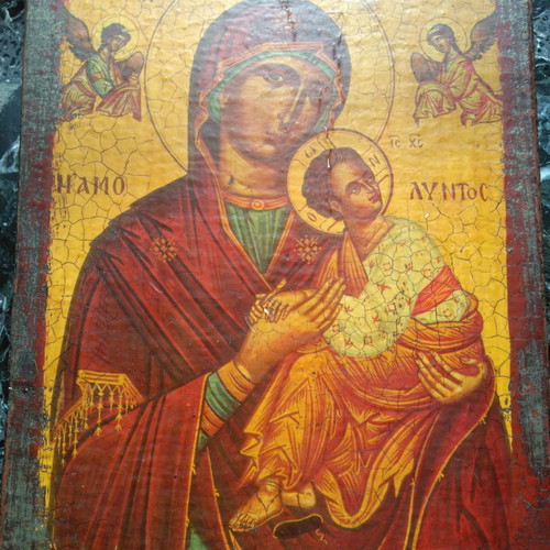 Icon of Panagia Amolyntos on naturally aged wood like new