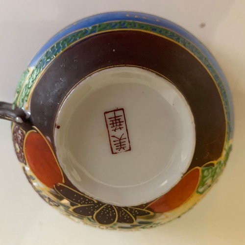 Japanese vintage tea set used with geisha motif 1950s porcelain