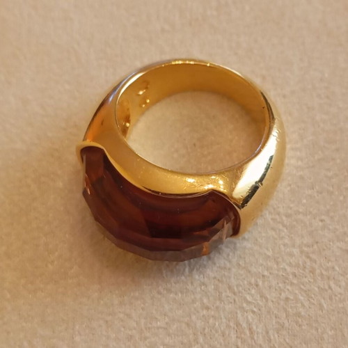 Women's ring used, Italian, gold color with honey transparent stone, size 53