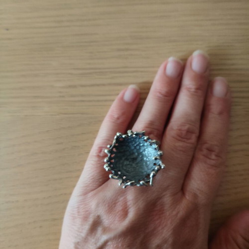 Handmade Statement Ring from Oxidized 925 Silver, Size 54