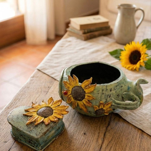 Handmade Sunflowers Clay Set 2 Pieces New