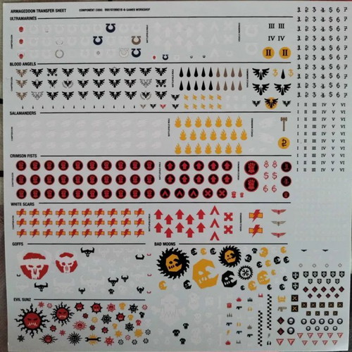 Warhammer 40,000 Armageddon Transfer Sheets new