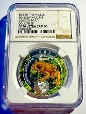 Niue 1 Dollar 2016 Silver Coin Golden Toad NGC PF70 Ultra Cameo
