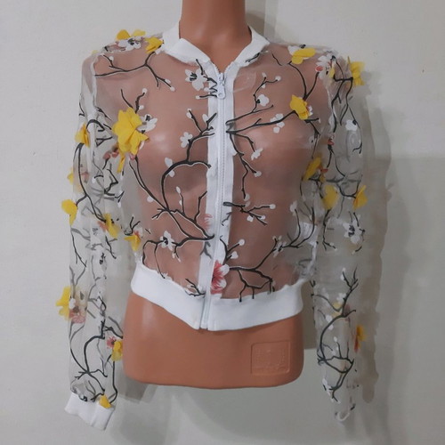 Hyper transparent cardigan with embossed flowers used