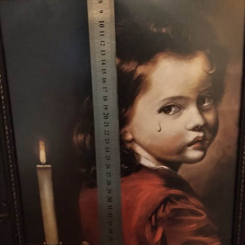 Painting "The Crying Boy" like new, print with glass and wooden frame 50x40