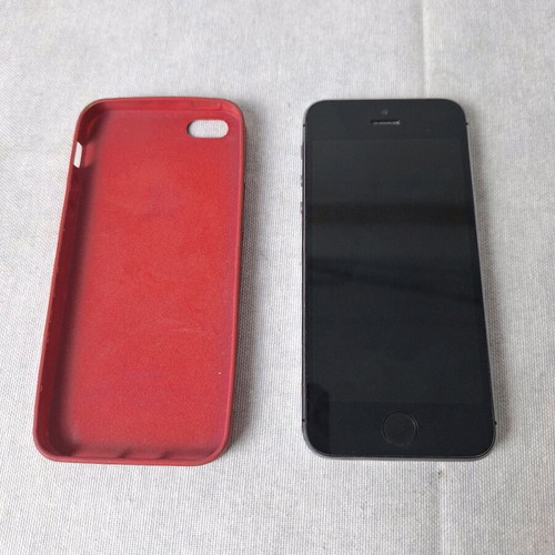 iPhone SE 1st Gen 16GB Space Gray used with red Apple leather case