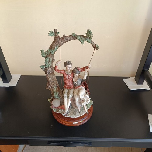 G.Armani Florence Sculture Italian decorative sculpture used, romantic couple on swing