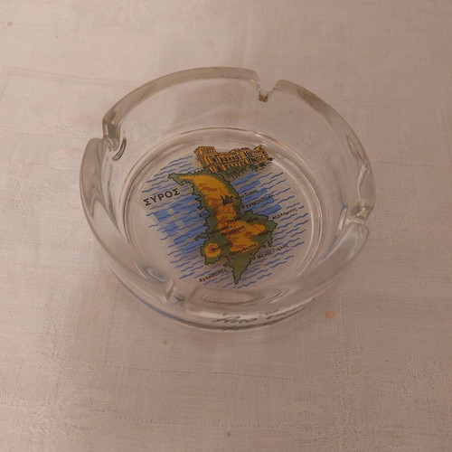 Glass souvenir ashtray from Syros new