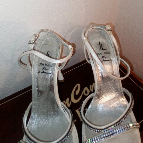 Bridal sandals like new, size 39, white satin with Swarovski