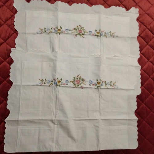 Vintage handmade trousseau pillowcases 1978 new with embroidery