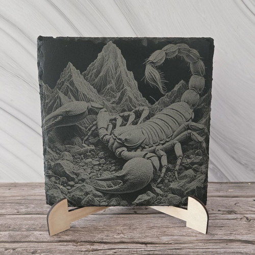 Engraved volcanic tile Scorpion new, size 13x13 cm