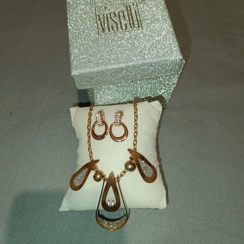 Visetti rose gold jewelry set like new, elegant earrings and necklace