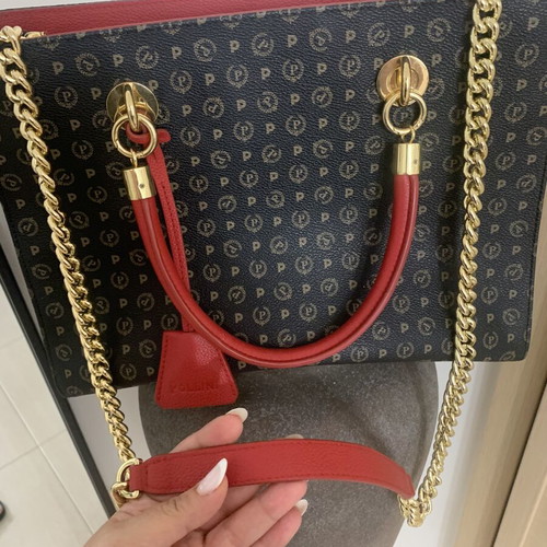 Pollini Handbag new, PVC and leather, brown and red
