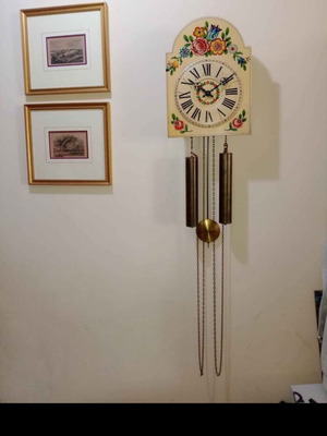 Hermle W150M-39 vintage hand-painted Black Forest wall clock