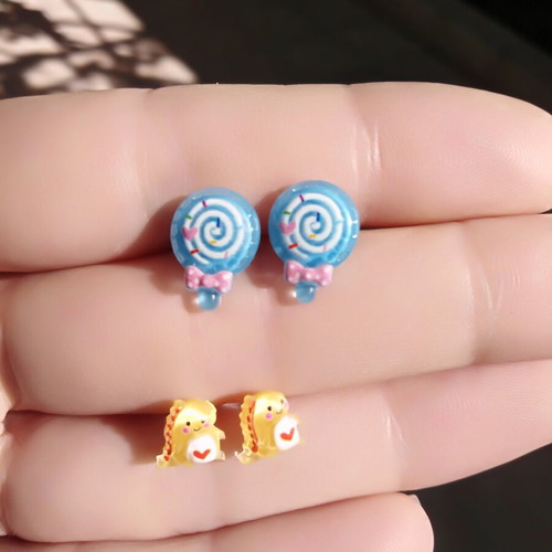 Hypoallergenic earrings, 2 pairs, handmade, blue and yellow