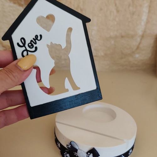 Handmade Cat Candle Holder Porcelain White Black