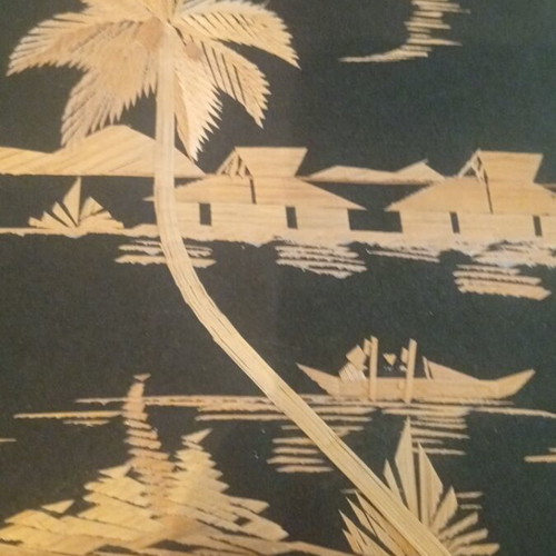 Vintage Rice Straw Art Handmade Tropical Landscape