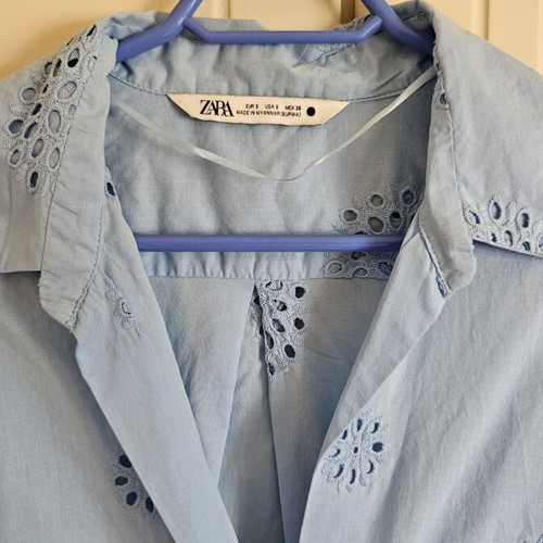 Zara oversized blouse with cutout embroidery, blue, size S