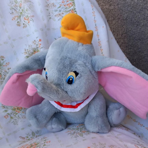 Vintage Dumbo Disney plush elephant 27cm like new, gray with pink ears