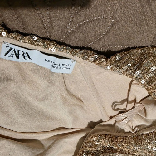 Short dress with one shoulder and gold sequins Zara like new