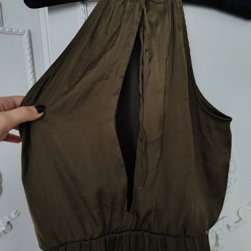 River Island maxi silk dress khaki size S like new
