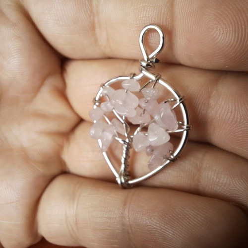 Tree of Life pendant with natural quartz crystal new