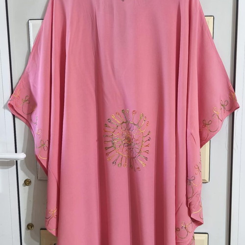 Kaftan tunic embroidered one size M-XXXL, like new, salmon pink