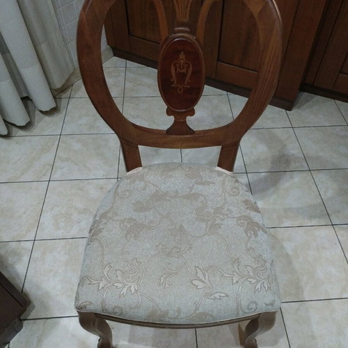 Vintage handmade carved dining chairs like new, set of 6, walnut