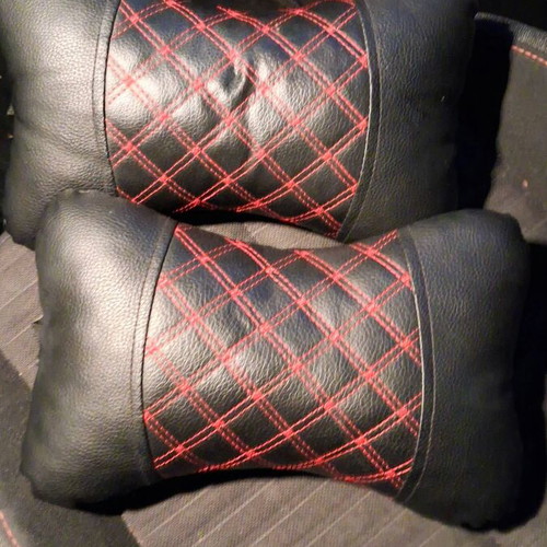 Car Headrest Pillows leather, like new, set of 2 with strap