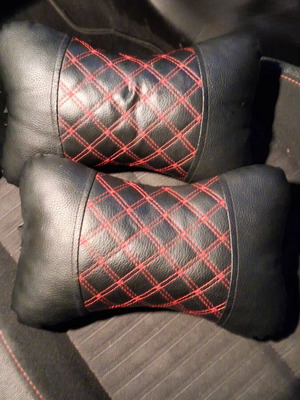 Car Headrest Pillows leather, like new, set of 2 with strap