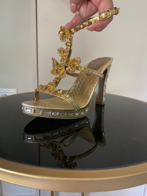 Gold sandal used with rhinestone heel size 38