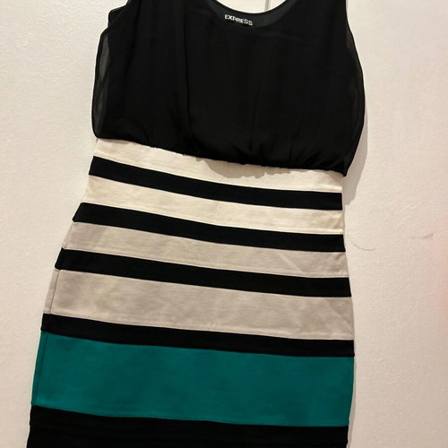 EXPRESS, blue organza top, and striped bottom. Size S/P.